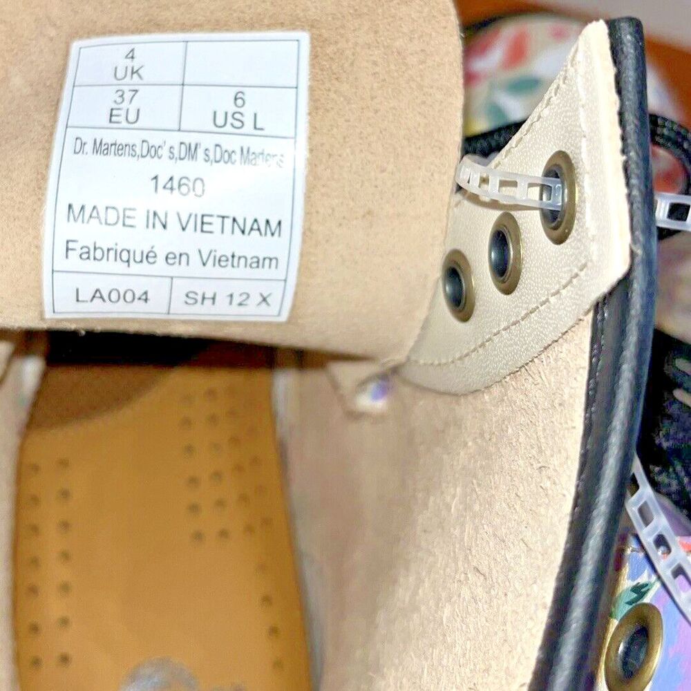 Dr Martens Floral Mash Up Backhand Leather Womens 6 Boots 1460‎ Parchment Beige - Picture 8 of 9